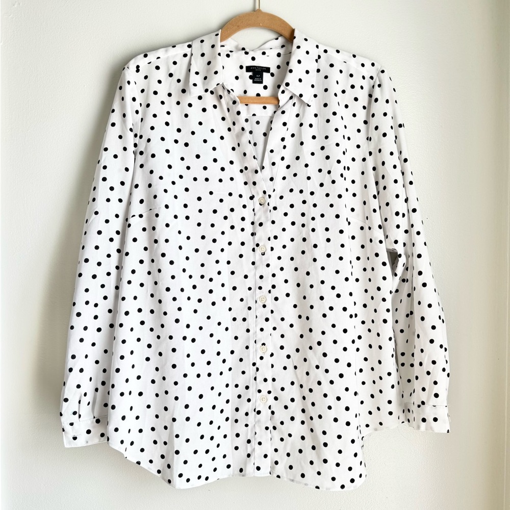 Ann Taylor Black and White Polka Dot Button-Down Shirt